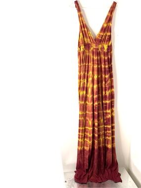 Gypsy 05 Tie Dye Maxi Dress Made in USA Boho Festival Cotton Deep V